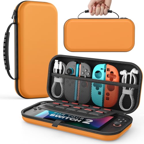MoKo Carrying Case for Nintendo Switch 2(2025), Protective Hard Shell Portable Travel Carry Case Pouch holds 10 Cartridges with Pockets for Switch 2 Accessories and Games, Orange - color: Orange
