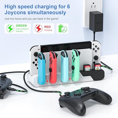 Controller Charging Dock Compatible With Nintendo Switch & OLED Model Joycons - Charges up to 6 Joycons With Game Card Storage Stand - color: Black＆White
