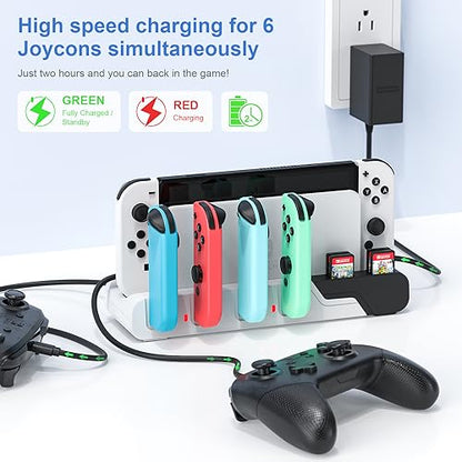 Controller Charging Dock Compatible With Nintendo Switch & OLED Model Joycons - Charges up to 6 Joycons With Game Card Storage Stand - color: Black＆White