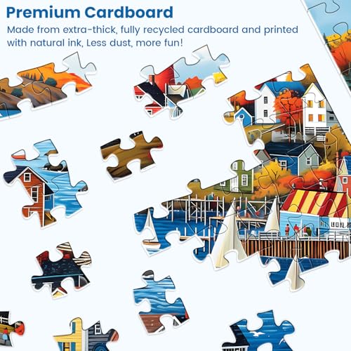 300 Pieces Puzzle for Adults | Town in Autumn Puzzle | Recycled Cardboard Large Piece Jigsaw Puzzles 300 Pieces | Challenging Game Home Decor Birthday Party Gift Toy for Adults Kids Seniors 20.5*15 in