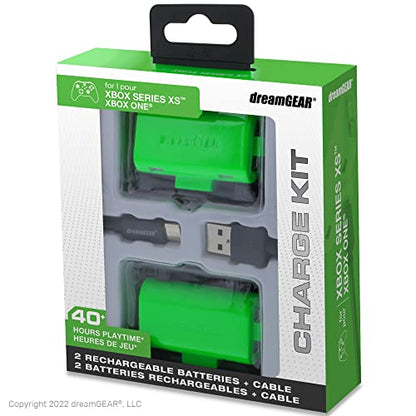 dreamGEAR Charge Kit: Xbox Battery Pack Rechargeable: Includes Two 1100mAh Rechargeable Batteries for Series X, 10ft Cable, 40 Hours of Play