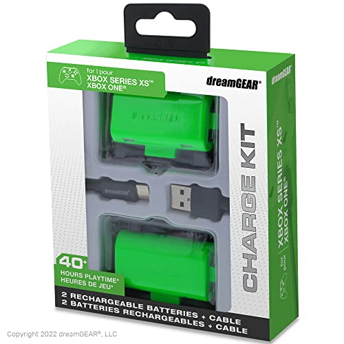 dreamGEAR Charge Kit: Xbox Battery Pack Rechargeable: Includes Two 1100mAh Rechargeable Batteries for Series X, 10ft Cable, 40 Hours of Play