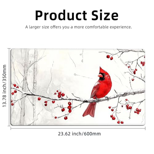 for MTG Playmat TCG Card Game Mat with Stitched Edges,Board Game Mats Non-Slip Waterproof Rubber Base 24 x 14 inch for CCG RPG DTCG Trading Card,Red Cardinal Winter Branch - color: Red Cardinal Winter Branch