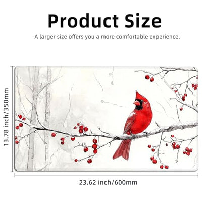 for MTG Playmat TCG Card Game Mat with Stitched Edges,Board Game Mats Non-Slip Waterproof Rubber Base 24 x 14 inch for CCG RPG DTCG Trading Card,Red Cardinal Winter Branch - color: Red Cardinal Winter Branch