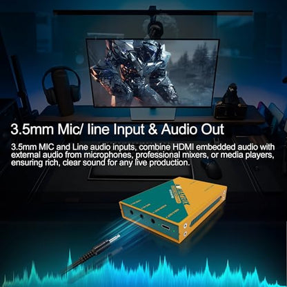 SDI/HDMI to USB3.0 Video External Capture Card for Streaming, Uncompressed (YUY2) 1080P60 Play and Pluy for Church Live Streaming Tele-Conference Tele-Education (UC1218-4K PRO)