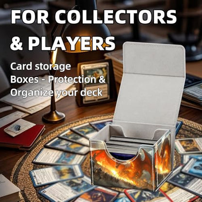Trading Card Storage Box, Holds 100+ for MTG Cards, PU Leather with Magnetic Closure, Fire Dragon Attacking Castle Army Durable Deck Box for Magic the Gathering, Trading Card Games - color: Fire Dragon Attacking Castle Army