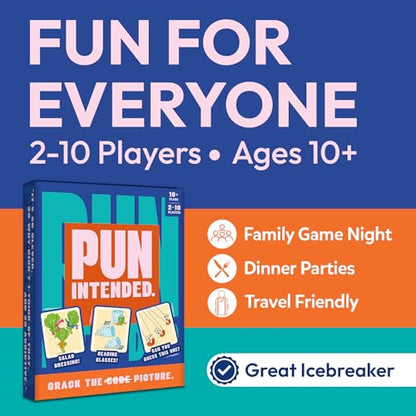 Pun Intended – Picture Guessing Card Game, Party Game for Families & Adults | Fast-Paced Board Game, Puns & Wordplay Fun Gift for Game Lovers, Family Game Night, Travel-Friendly, 2–10 Players