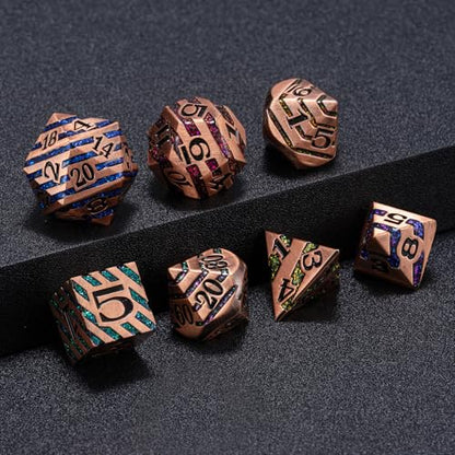 DND Dice Set Dungeons and Dragons Dice d20 Metallic Stripes Dice w/ Gift Case, Polyhedral Dice Sets Tabletop Games D&D Dice MTG Pathfinder Role Playing Game (Antique Red Copper Seven Colors) - color: Antique Red Copper Seven Colors