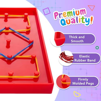 6 Pack Double-Sided Geoboard Math Preschool Classroom Manipulative for Kids | Geo Board Set with Rubber Bands and 15 Pattern Cards for STEM Shapes, Classroom Must Haves, Fine Motor Games for Kids Party