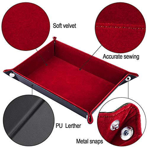 SIQUK Double Sided Dice Tray Folding Rectangle PU Leather and Burgundy Velvet Dice Holder - color: Burgundy