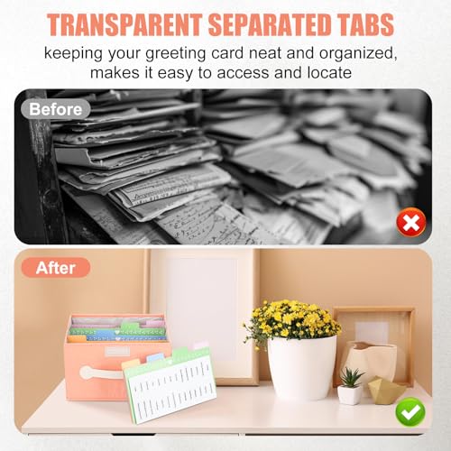 Collapsible Greeting Card Storage Box with 16 Dividers, Ideal for Cards, Recipes, Photos, Envelopes - Pink, 84 Labels - color: Pink