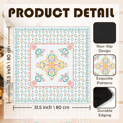 Turquoise Pink Floral Chinoiserie Mahjong Mat 31.5 x 31.5 in, Traditional Chinese Non-Slip Noise Reduction Gaming Mat for Table American Mahjong Poker Board Games Card Games Dominoes - color: Turquoise Abstract Pattern Mahjong Mat
