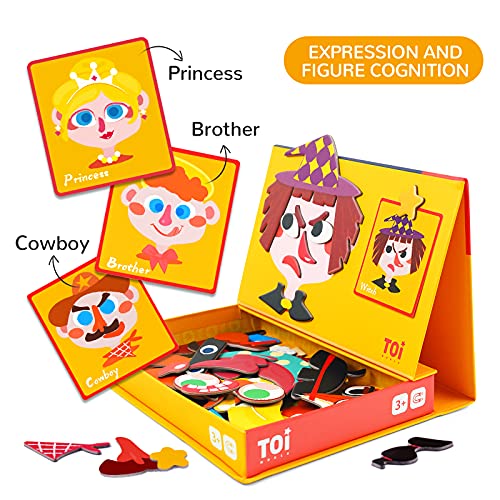 TOI Kid Magnet Toys Magnetic Jigsaw Puzzle for Kids Ages 3-5, Make Face | Portable Travel Puzzle, Toddler Magnetibook with Game Board, Preschool Educational Game, Home School Tabletop Activity Gift - style: Make Face