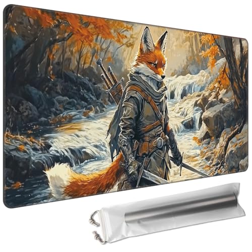 MTG Playmat 24 x 14in Includes Storage Bag,TCG Playmat with Soft Surface Premium Non-Slip Rubber Backing Stitched Edges Durable Gaming Mat,Fox Knight - color: Fox Knight, size: 24"×14"Regular