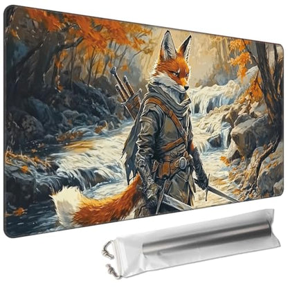 MTG Playmat 24 x 14in Includes Storage Bag,TCG Playmat with Soft Surface Premium Non-Slip Rubber Backing Stitched Edges Durable Gaming Mat,Fox Knight - color: Fox Knight, size: 24"×14"Regular