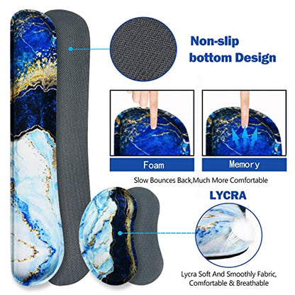ARTSO Large Gaming Mouse Pad, Keyboard Wrist Rest Pad & Wrist Support Mousepad Set, Stitched Edge, Extended, Non-Slip Base, Memory Foam,Multifunctional Desk Mat 4pcs for Office & Home, Blue Marble - color: Blue Marble