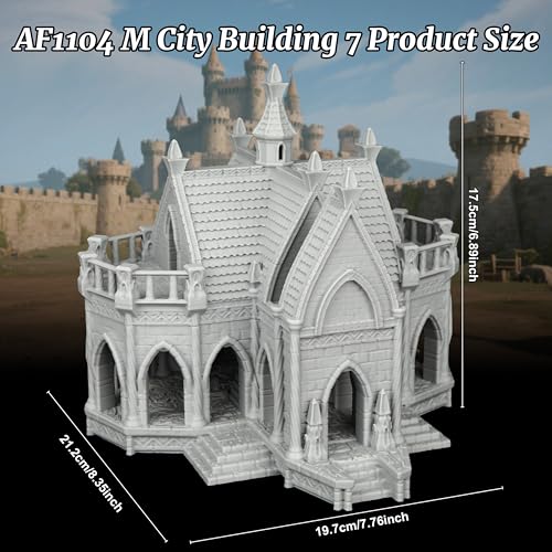 Fantasy Scenery Miniature Game Buildings - 25mm Scale Unpainted Gothic Manor with Dual Balconies, Large Stone TTRPG Terrain for Dungeons and Dragons Wargame - City Building 7 (AF1104 M) - color: Af1104 M City Building 7