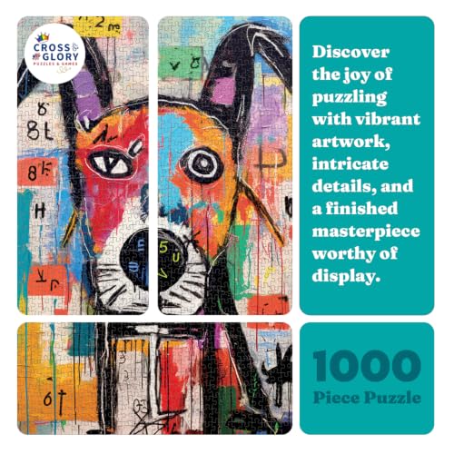 Cross & Glory | Jigsaw Puzzles for Adults | Geometric Dog Dreamscape | Abstract Art | 2mm Thick Pieces | Bonus Reference Poster | Satin Finish | Ages 14+ - color: Geometric Dog Dreamscape