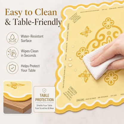 Neoprene Mahjong Mat for Table, 32 x 32 Inch Square Mahjong Table Mat with Carrying Bag, Non Slip Rubber Backing, Noise Reducing Game Mat for American Mahjong, Dominoes, Cards, Board Games (Yellow) - color: Yellow