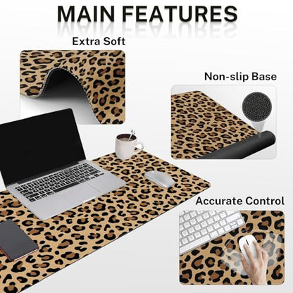 Arttown Keyboard Mouse Pad Set, 4 in 1 Desk Mat Set Leopard Cheetah | Animal Brown Black Large Mousepad+Keyboard Wrist Rest+Mouse Wrist Rest+Coaster Ergonomic Design for Home Office Computer - color: Leopard Print 1