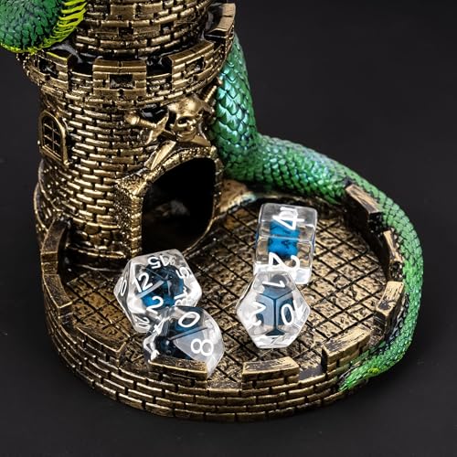 Castle DND Dice Tower Ancient Gold D&D Dice Rolling Tower for RPG | Snake Design, Resin, Dice Roller with Tray, Dungeons and Dragon DM Gift, DND Accessories, for Role Playing Game Tabletop Game - color: Golden