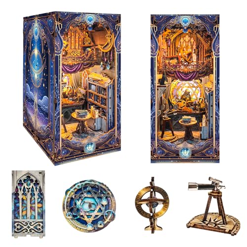3D Puzzles Book Nook Kit, DIY Miniature Book Nook Kit Creative Decorative with LED Lights Bookend Bookshelf Insert for Adults Teens-Star Map Secrets(SQ -35) - color: Star Map Secrets