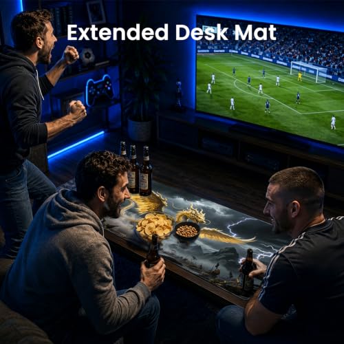 Large Thunder Dragon Gaming Mouse Pad, Chinese Desk Mat 31.5X15.7 | HD Print, Non Slip Rubber Base, Waterproof Fabric Top, Stitched Edges, Ideal Gift for Dorm, Home, Office & Back to School - color: Black