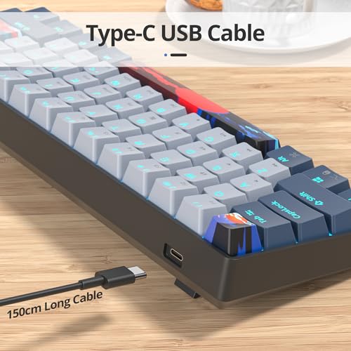 surmen 60% Wired Mechanical Gaming Keyboard, 61 Keys Backlit Ultra-Compact Mini Office Keyboard 60 Percent with Linear Red Switch for PC/Mac Gamer, Typist (61 Shark) - color: 61 Shark