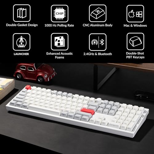 Keychron Q6 Max QMK/LAUNCHER Wireless Bluetooth/2.4 GHz/USB-C Wired Custom Mechanical Keyboard, Full Size Programmable Knob RGB Backlit Hot-Swappable Gateron Brown Switch for Mac Windows Linux - White - color: Hot-swap Brown Switch