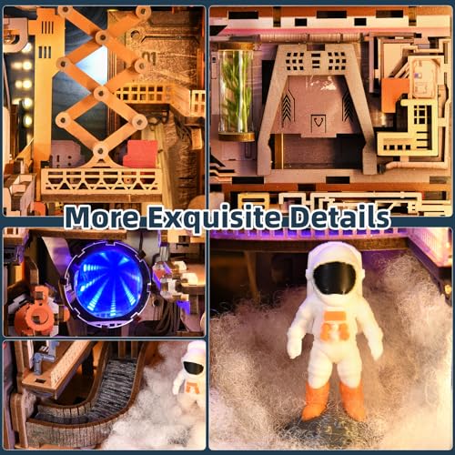 MiniCity Aerospace Foundry Book Nook Kit, Wooden Miniature House with LED | Build a space foundry in 8-10 hr; 341-piece kit includes LED, dust cover, glue/tools and guide for shelf display, ages 14+. - style: Aerospace Foundry