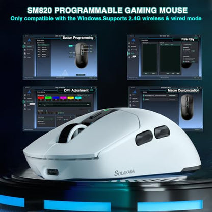 SOLAKAKA SM820 Wireless Gaming Mouse with RGB Charging Dock,24000 DPI Tri-Modes Wireless Mouse with 2 Side Buttons,Programmable Macro Mouse for Gaming(White) - color: white