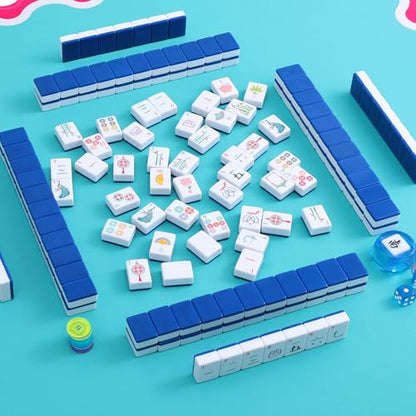 160 Deep Blue Engraved American Mahjong Game Set with Carrying Bag and Accessories, 1.2’’ Mahjong Tile Set - color: 1-deep Blue