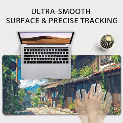 Japanese Street Scene Large Gaming Mouse Pad Desk Mat 31.5"x15.7" | Extended Mousepad, Non-Slip Rubber Base , Stitched Edges, for Computer/Laptop/Office/Home - color: Japanese Street