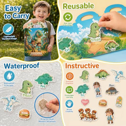 Reusable Jelly Sticker Books for Toddlers 2-4, Kids 3-6, 6 Sets | Farm, Dino, Space, Ocean, City & Forest. Reusable washable jelly stickers — travel activity gift for boys and girls ages 1-6 - style: Dinosaur/Space/City/Ocean/Forest/Farm