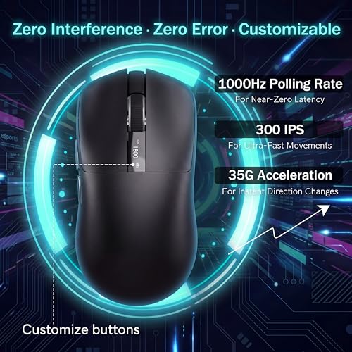 Keymatic G58 Wireless Gaming Mouse, 24000 DPI,Lightweight, Tri-Mode Rechargeable Wireless Mouse with 4 Programmable Buttons, LCD Screen, Dual Battery Rechargeable Compatible with PC, Mac-Black