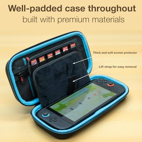 ButterFox Switch 2 Carrying Case for Nintendo Switch 2 Console, Fits Slim Protective Grip Case and 65W Power Bank, With 22 Game Holder and Built-in Stand (Blue/Black, Medium) - color: Blue/Black, size: 7.9 inch Switch 2 M