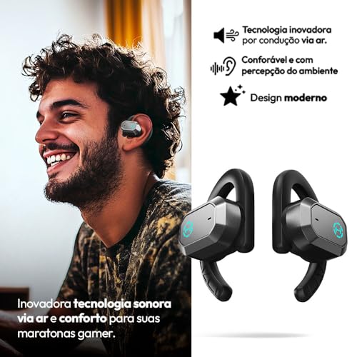Edifier Hecate by AIR2 Open Ear Stereo Gaming Earbuds with Integrated Noise Cancelling Microphone and RGB Effects - Black