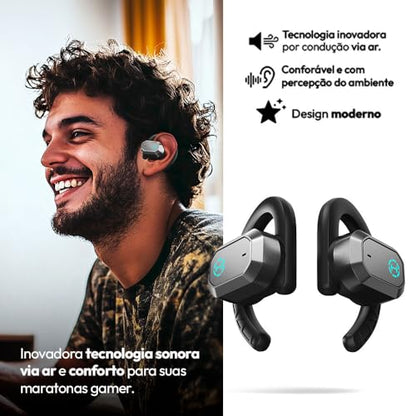 Edifier Hecate by AIR2 Open Ear Stereo Gaming Earbuds with Integrated Noise Cancelling Microphone and RGB Effects - Black