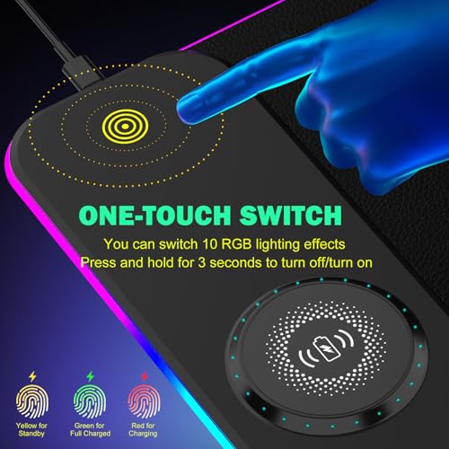 TARKARI RGB Mouse Pad Wireless Charging Desk Mat, LED Gaming Mouse Mat 800x300x4mm, 10 Light Modes, Waterproof, Non-Slip Rubber Base, Keyboard Pad for PC, MacBook Laptop - color: Iron Black