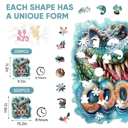 Reouinty Wooden Puzzles 500 Pieces, Ulgy Crocodile Jigsaw Puzzles Animal Unique Shaped Wood Cut Puzzle Gifts for Adults and Family Puzzle Games 15.2x17.5 in - color: Cool Crocodile, size: 500pcs