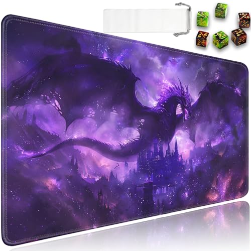 for MTG Playmat + Drawstring Travel Pouch + 6 Dice Counter, for Tabletop Trading Card Game Playmats or Mouse Pad, Anti-Slip Rubber 24 x 14 in, Evil Purple Dragon for TCG Playmat (No with Zone) - color: JV-Playmat-6-1-E139