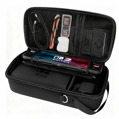 FIWWAT Carrying Case for Nintendo Switch 2 2025, 12 Game Card Slots, Large Capacity Hard Travel Protective Case for Switch 2 Console Accessories Pro Controller, Dock, Black - color: Black