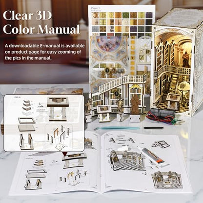 MiniCity Library of Gods Book Nook Kit, 3D Wooden Bookshelf Puzzle with LED | Build an abbey library in 6-8 hr; 261-piece kit includes LED, dust cover, glue/tools and guide for shelf display, ages 14+. - style: Library of Gods