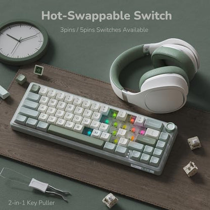 RK ROYAL KLUDGE R65 Wired Mechanical Keyboard, 60% Percent Creamy Gaming Keyboard Gasket Mount RGB Backlit with Programmable Knob, MDA Profile PBT Keycaps, QMK/VIA, Hot Swappable Linear Switch, Cyan - color: Cyan