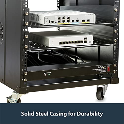 StarTech.com 8 Outlet Horizontal 1U Rack Mount PDU Power Strip for Network Server Racks - Surge Protection - 120V/15A - w/ 6ft Power Cord (RKPW081915) | Power strip for network server racks, Surge protection, Rugged steel chassis, LED ground and surge ind