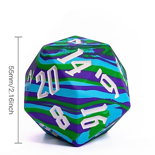 55mm Silicone D20 DND Dice, Large D20 Single 20 Sided D&D Dice | Soft & Comfortable Touch, Perfect Bouncer, Gift Box, Compatible with Dungeons and Dragons RPG Bar Pub Club Party Games - color: Tricolor Camo