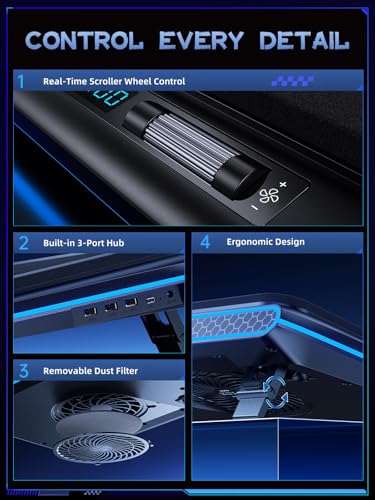 llano V12 Gaming Laptop Cooling Pad Laptop Cooler Laptop Cooling Fan Stand | 5.5 Inch Turbofan, Airtight Pressure Chamber, for 15.6-19in Laptop, Adjustable Speed, Dustproof, 3-Port USB Hub, Black (RGB) - color: Black RGB