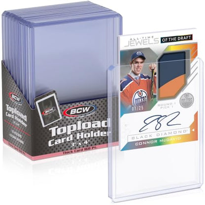 BCW Thick Card Topload Holder | Holds Relic, Patch, and Jersey Cards | Protective Card Sleeves for Collectibles and Trading Cards | Protective Rigid Plastic Display Card Holder (168 pt. / 4.25 MM) - color: 168 Pt. / 4.25 Mm