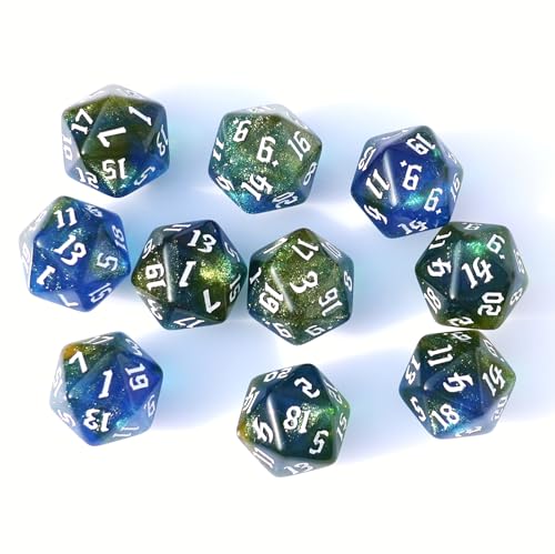 10PCs D20 Polyhedral Dice Set 22mm for DND RPG MTG Dungeons and Dragons Dice (Blue + Curry) - color: Blue + Curry