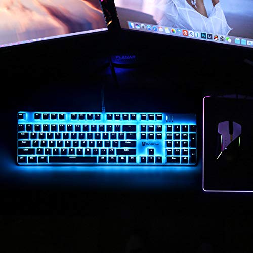 Merdia Hot Swappable 104 Keys Full Size Mechanical PC Gaming Keyboard | Blue Switch White Mechanical Wired Computer Keyboards | LED Backlit 104 Keys US Layout Light Up Wired Gaming Keyboard - color: Blue Switch White